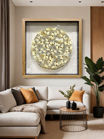 Minimalist Folded Paper Sculpture Textured Round Decor