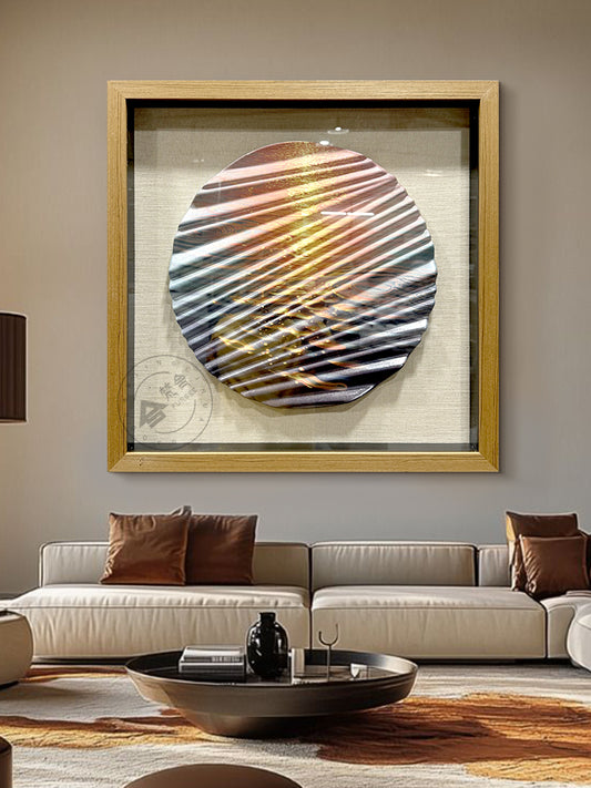 3D Carved Wood Sunset Wave Art Shadow Box