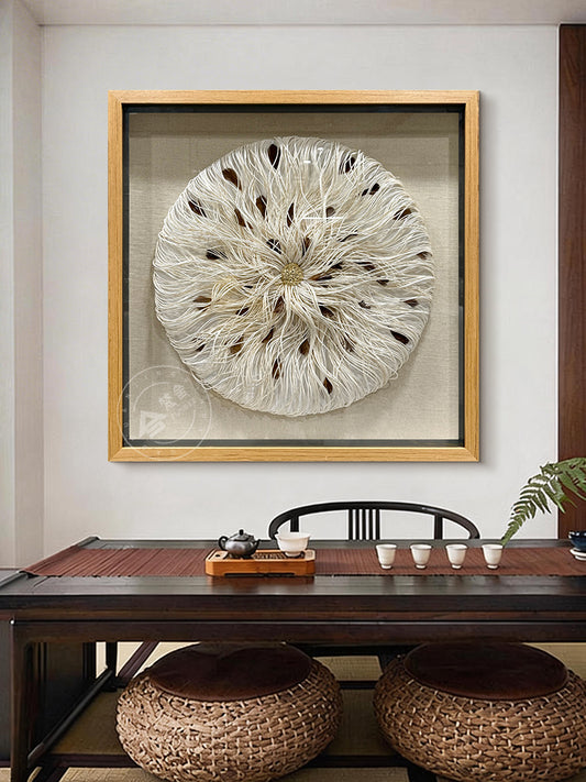 Mixed Media String Paper Wall Art Textured Round Sculpture