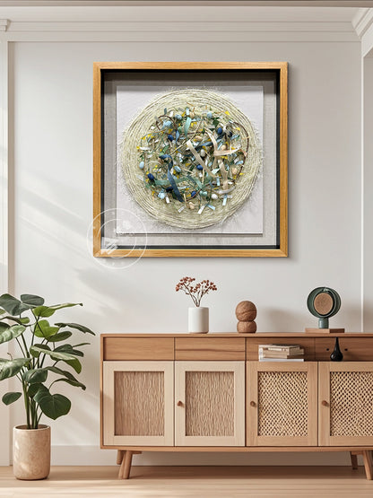 Round Mixed Media Textile Wall Art Canvas Decor