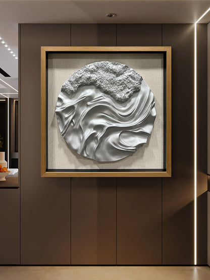 Abstract Liquid Silver Fluid Motion Wood 3D Wall Relief