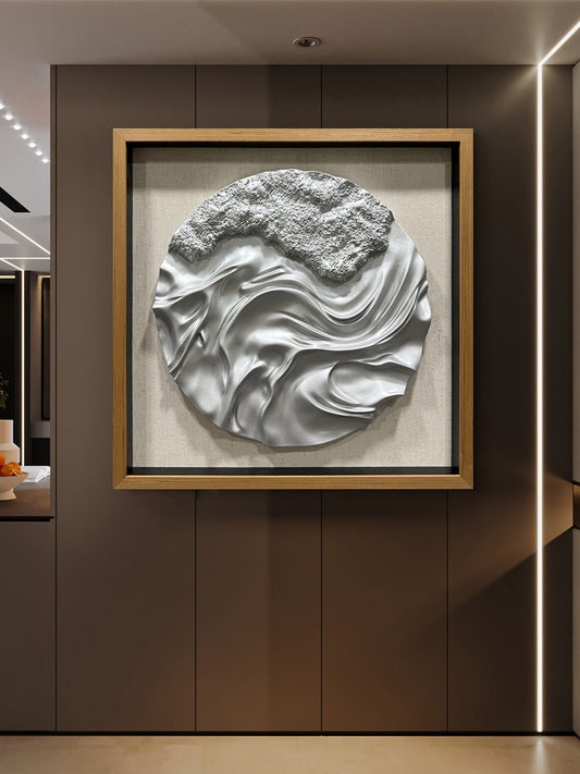 Abstract Liquid Silver Fluid Motion Wood 3D Wall Relief