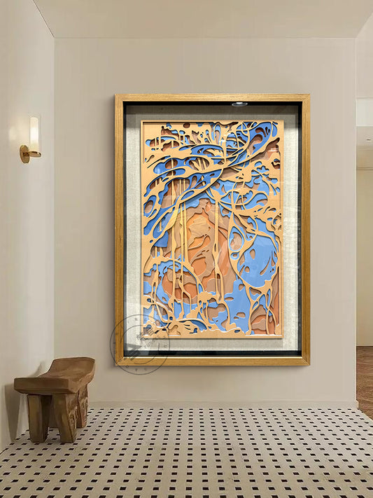 Abstract Layered Wood Relief Wall Sculpture