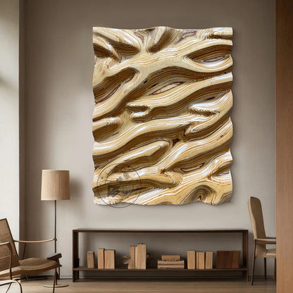 Carved Birch Wood Wall Panel Fluid Wave Plaque Artwork