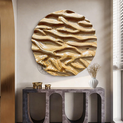 Carved Birch Wood Wall Art Topographic Round Medallion