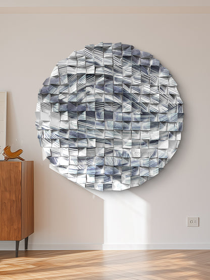 Blue Line Round Wood Wall Art, white backdrop, modern minimalist style, ideal for office wall decor.