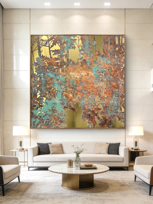 Modern Luxury Textured Oil Painting with Metal Frame