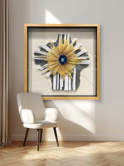 Abstract Mixed Media Framed Wall Art - 3D Geometric Relief