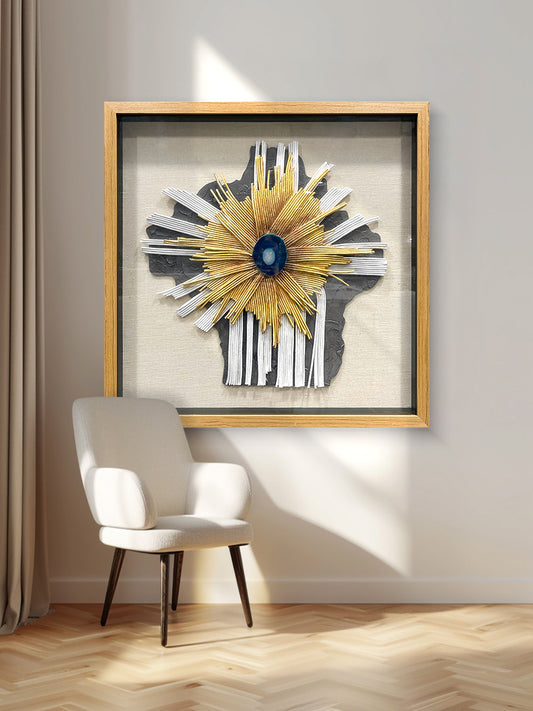 Abstract Mixed Media Framed Wall Art - 3D Geometric Relief