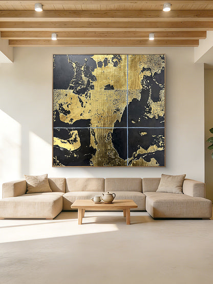 Luxury Gold Leaf Abstract Wall Art with Textured Finish