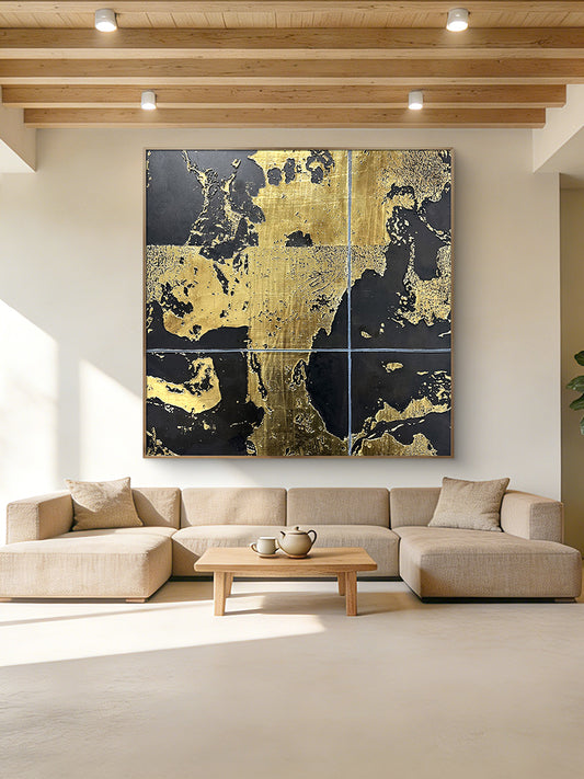 Luxury Gold Leaf Abstract Wall Art with Textured Finish