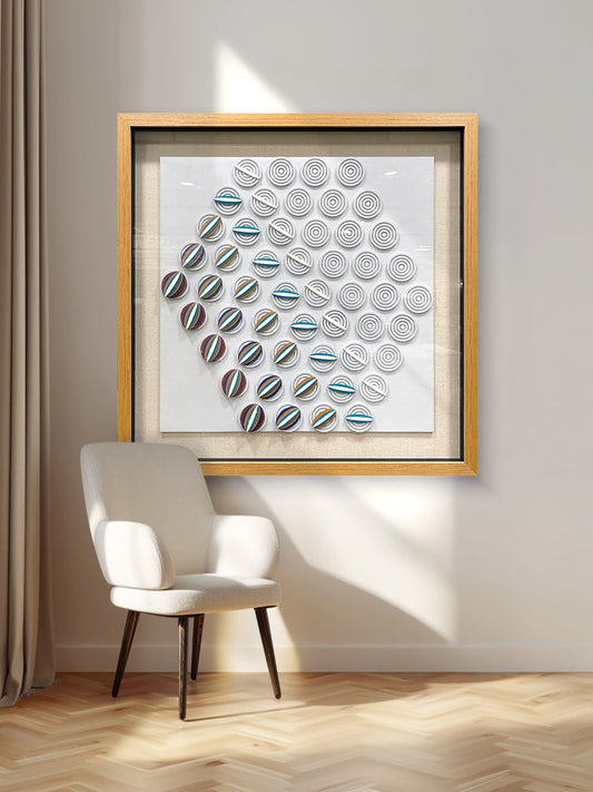 Modern Kinetic Geometric Wood Wall Art - Striped Relief Sculpture