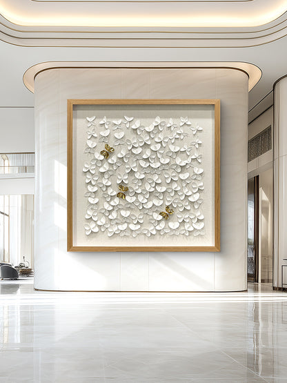 Classic Butterfly Wall Decor, White and Gold Faux Leather Art for Any Space
