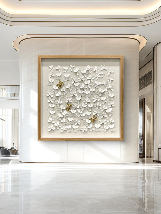Classic Butterfly Wall Decor, White and Gold Faux Leather Art for Any Space