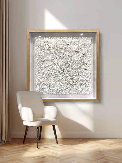 Pure White Textured Wall Art, 3D Faux Leather Sculpture for Commercial Spaces