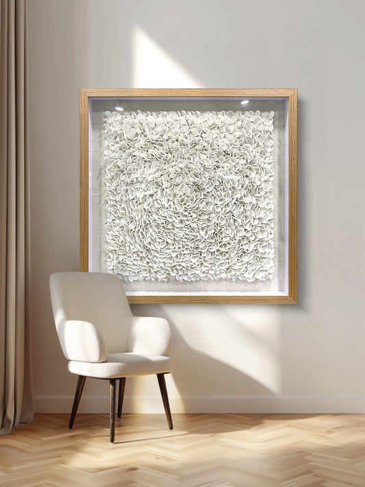 Pure White Textured Wall Art, 3D Faux Leather Sculpture for Commercial Spaces