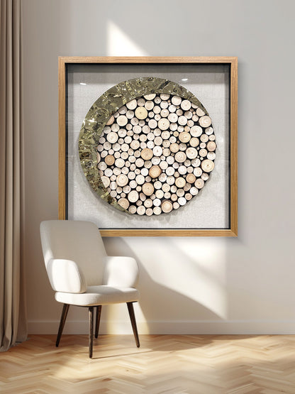 Luxury Framed Log Cross-Section Wall Art - Metallic 3D Sculpture
