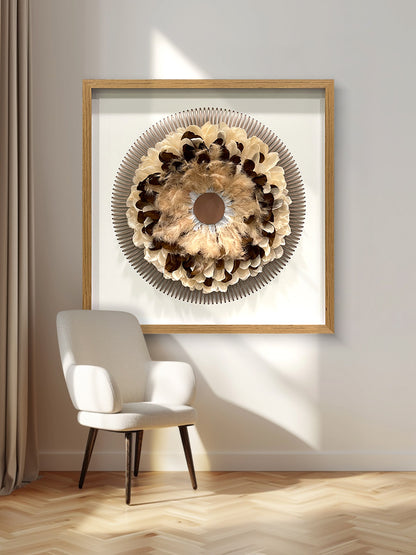 Boho Feather Wall Art - Radial Wood Slats Layered Juju Decor