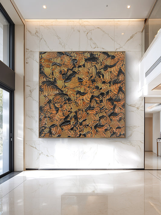 Orange Clouds Large Abstract Wall Art, Bold Heavy Textured Artwork with Vibrant Color Layers