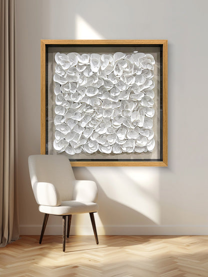 White Monochrome Leather Wall Sculpture - Luxury 3D Geometric Art