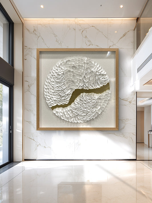 Luxury Corporate Wall Sculpture – Leather & Brushed Gold Metal Relief