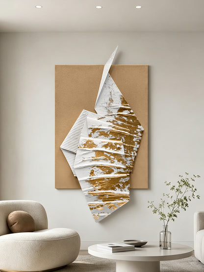 Golden Paper Ship Shadow Box Art