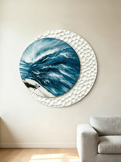 Aqua Moon Round Textured Wall Art