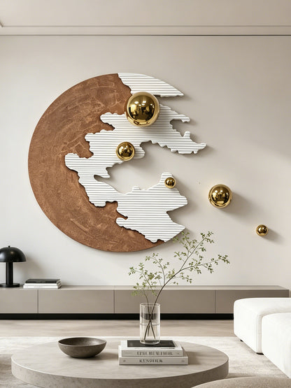 Red Crescent Gold Orb Wall Sculpture