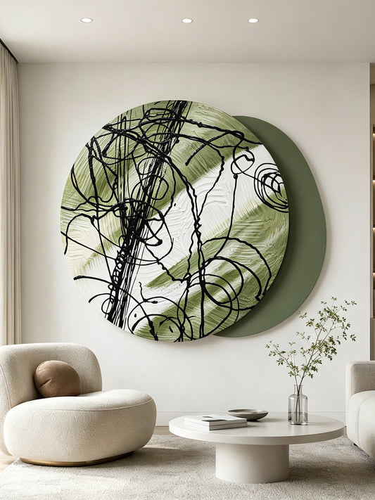 Taupe Ink Line Round Wall Art