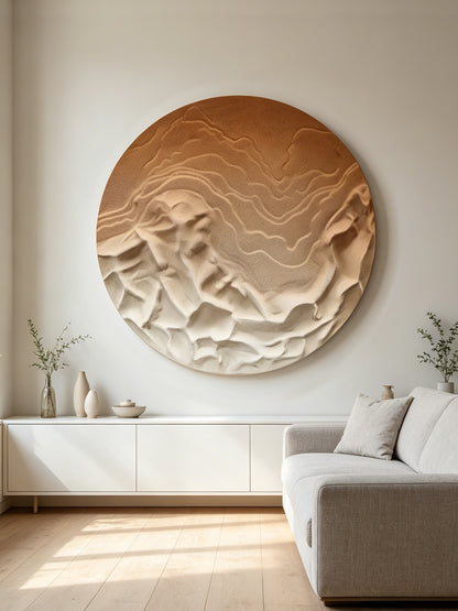 Sunlit Peaks Round Carved Relief