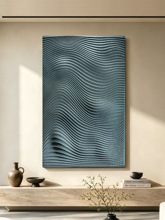 Deep Blue Wave Carved Wall Panel
