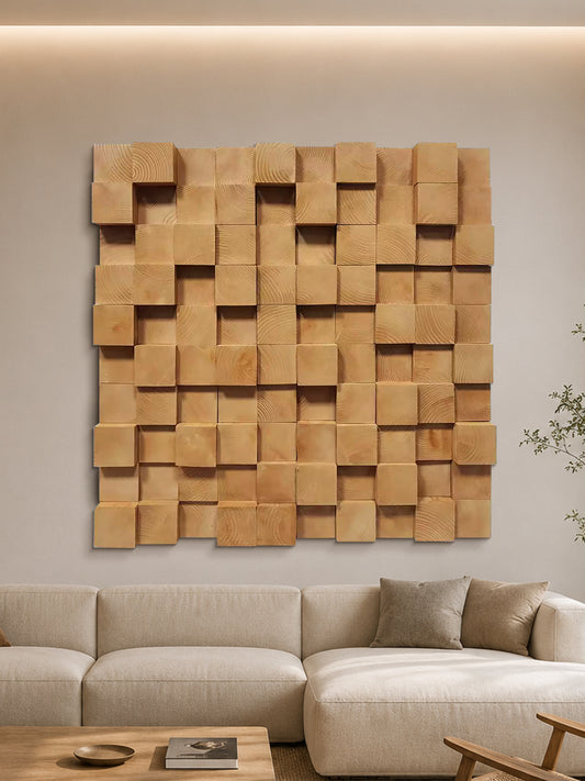 Natural Block Wood Mosaic Wall Art