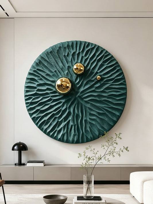 Emerald Ripple Gold Orb Wall Art