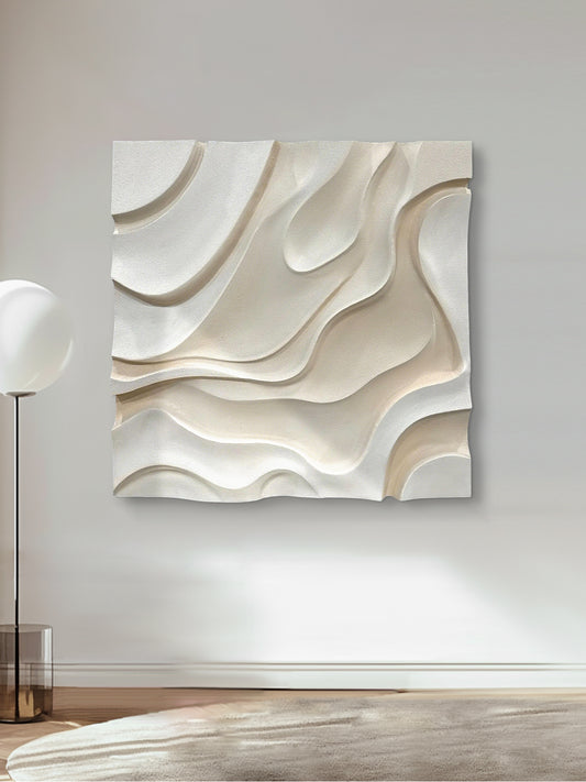 Ivory Wave Carved Wall Panel