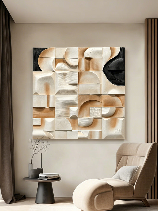Ivory Cubist Carved Wall Sculpture
