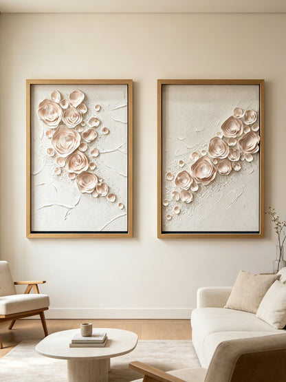 Abstract 3D Leather Floral Impasto Framed Wall Artwork