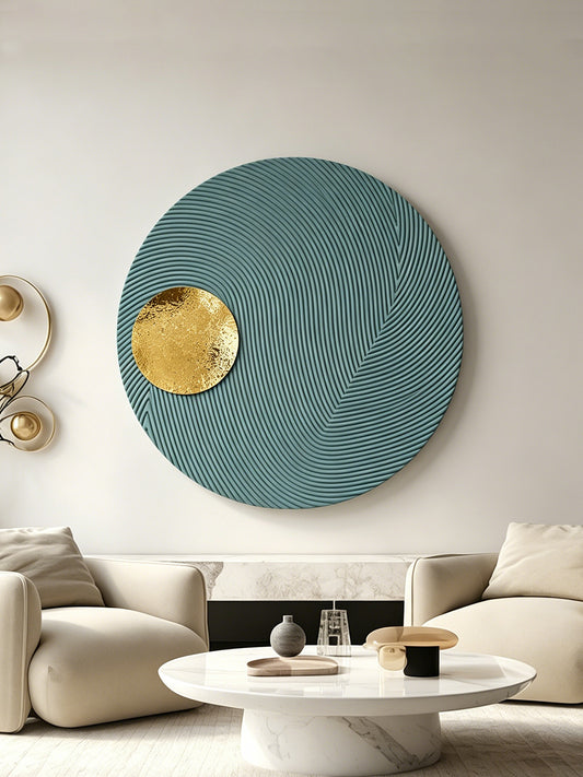 Teal Halo Gold Center Round Wall Art